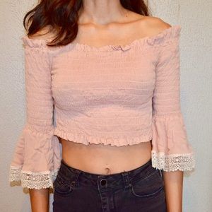 Pink Ruffle Renaissance Trumpet Sleeve Top